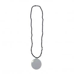 SB3125 33" 7mm Black Bead Necklace With 2.5" White Disc (Each)