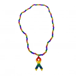 SB13175 36" 8mm Rainbow Beads With Ribbon Medallion (Each)
