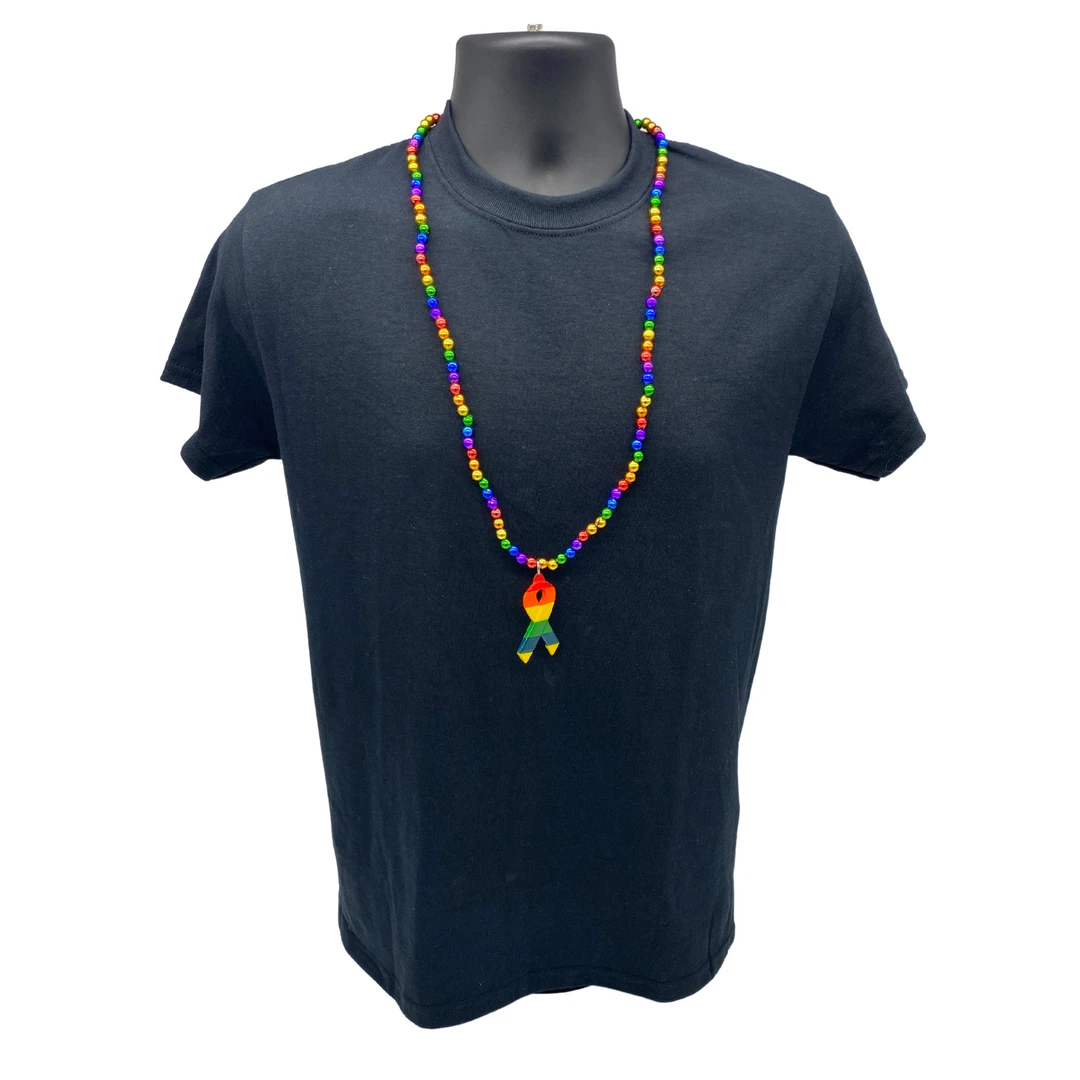 SB13175 36" 8mm Rainbow Beads With Ribbon Medallion (Each) 5 SB13175 36" 8mm Rainbow Beads With Ribbon Medallion (Each)