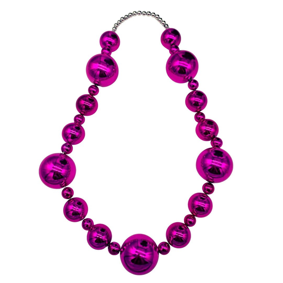 Mardi Gras Spot 44" 20/40/60mm Metallic Hot Pink With Silver Round Necklace (Each) 4 Mardi Gras Spot 44" 20/40/60mm Metallic Hot Pink With Silver Round Necklace (Each)