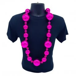 Mardi Gras Spot 44" 20/40/60mm Metallic Hot Pink With Silver Round Necklace (Each) 7 Mardi Gras Spot 44