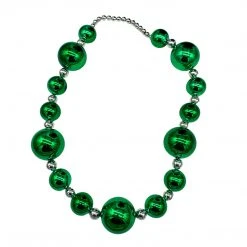 SB36125 44" 20/40/60mm Metallic Green And Silver Round Necklace (Each) Beads