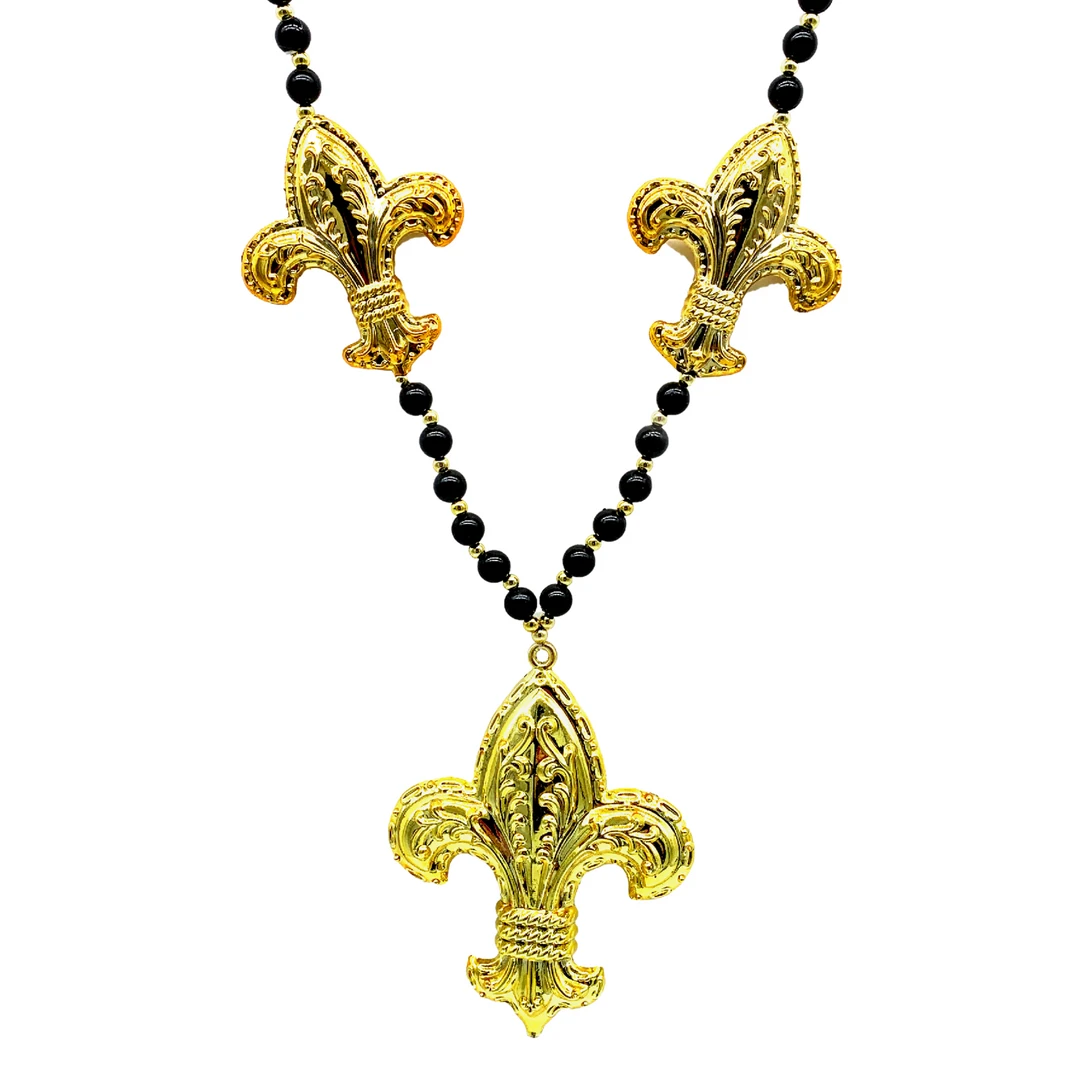 SB27625 Beads 46" Two 3.5" And One 6" Fleur De Lis Blow Mold Necklace (Each) 3 SB27625 Beads 46" Two 3.5" And One 6" Fleur De Lis Blow Mold Necklace (Each)