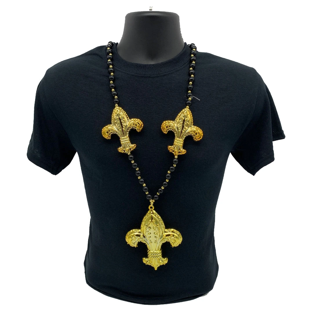 SB27625 Beads 46" Two 3.5" And One 6" Fleur De Lis Blow Mold Necklace (Each) 5 SB27625 Beads 46" Two 3.5" And One 6" Fleur De Lis Blow Mold Necklace (Each)