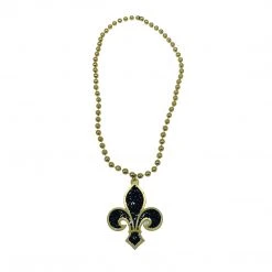 SB7458 33" 10mm Black And Gold Fleur De Lis Necklace (Each)