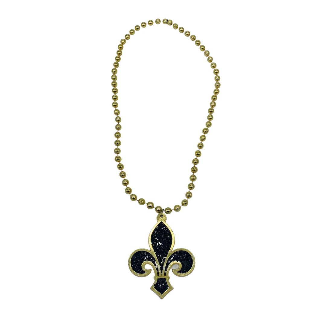 SB7458 33" 10mm Black And Gold Fleur De Lis Necklace (Each) 4 SB7458 33" 10mm Black And Gold Fleur De Lis Necklace (Each)
