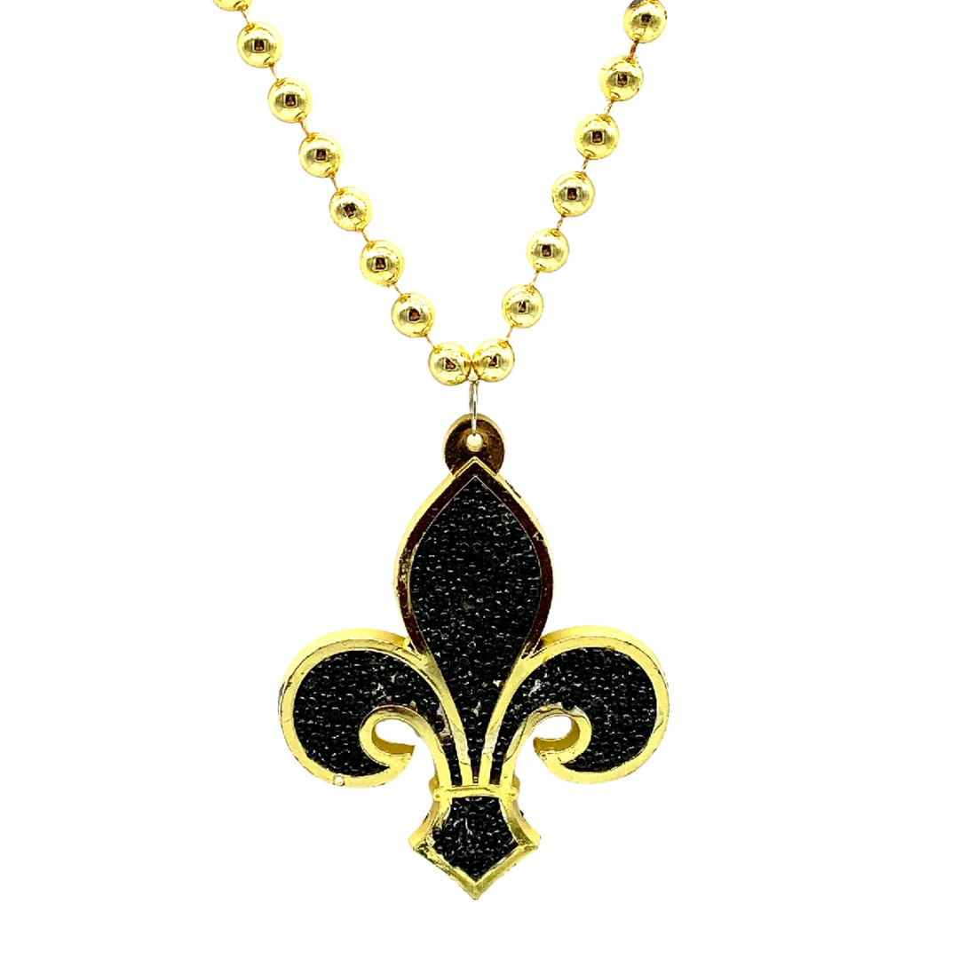 SB7458 33" 10mm Black And Gold Fleur De Lis Necklace (Each) 3 SB7458 33" 10mm Black And Gold Fleur De Lis Necklace (Each)