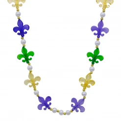 SB16575 Beads 40" Purple, Green And Gold Fleur De Lis Necklace (Each)