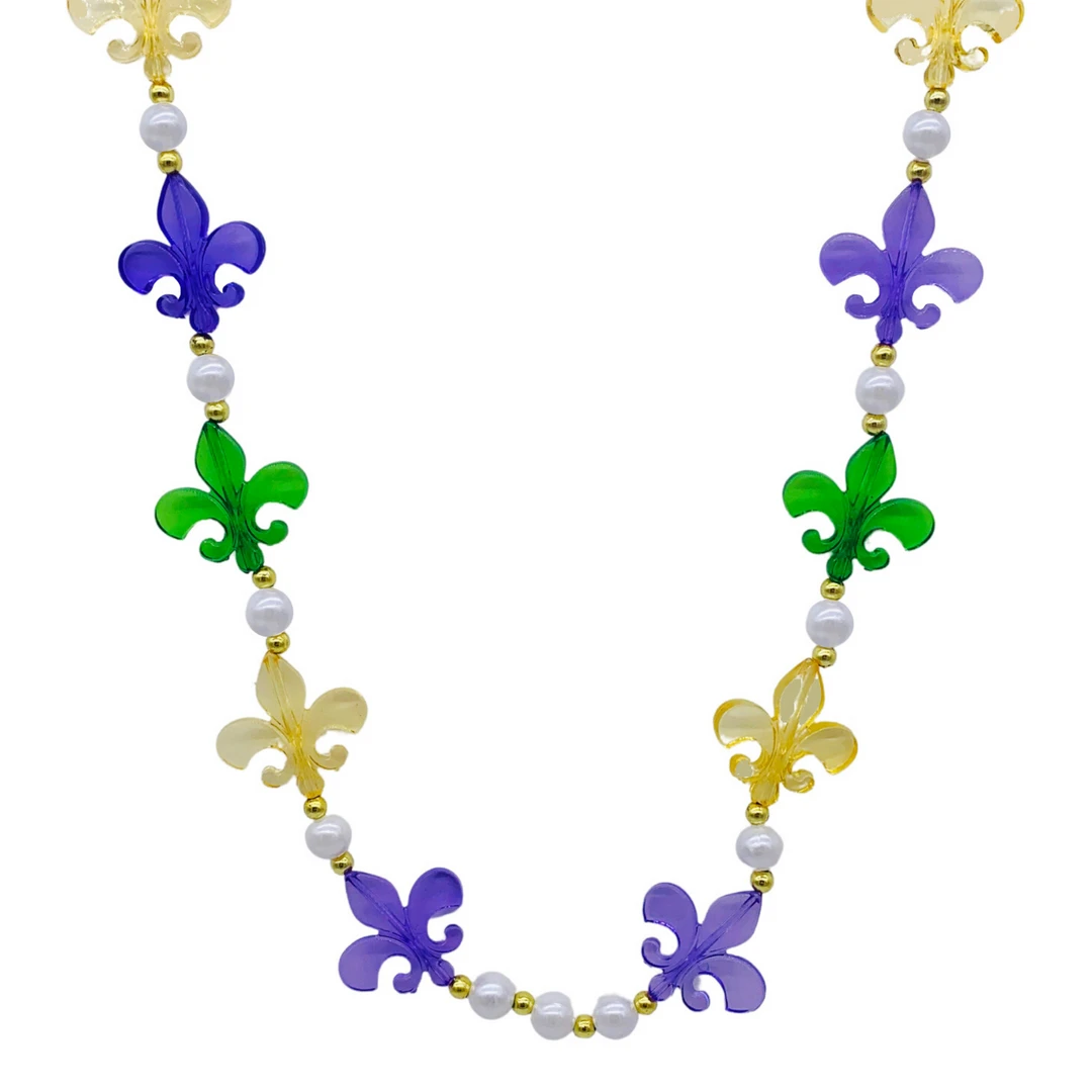 SB16575 Beads 40" Purple, Green And Gold Fleur De Lis Necklace (Each) SB16575 Beads 40" Purple, Green And Gold Fleur De Lis Necklace (Each)