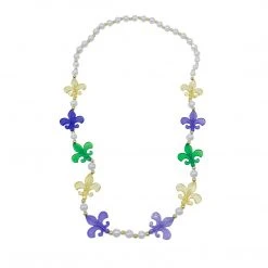 SB16575 Beads 40" Purple, Green And Gold Fleur De Lis Necklace (Each)