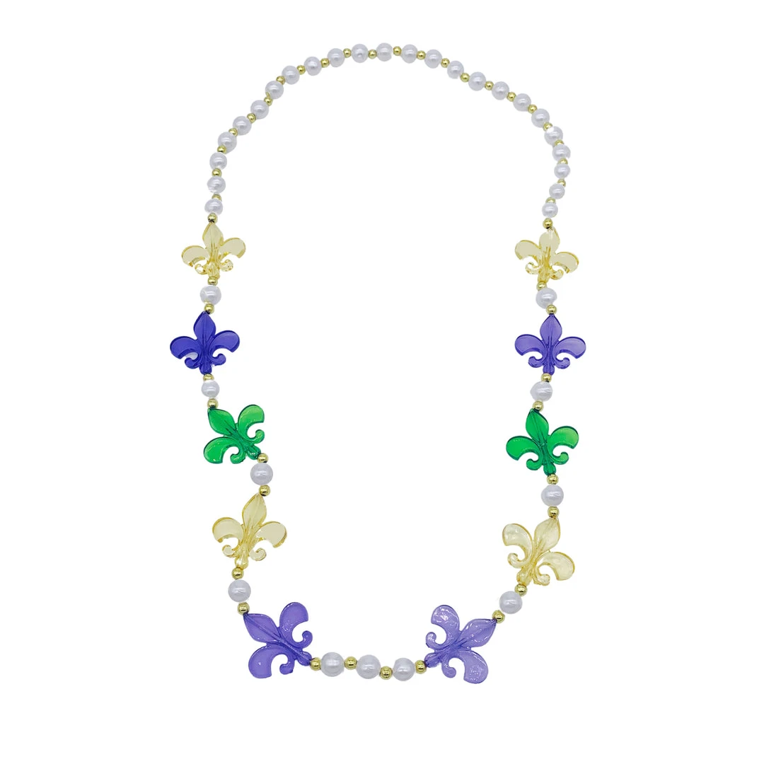 SB16575 Beads 40" Purple, Green And Gold Fleur De Lis Necklace (Each) SB16575 Beads 40" Purple, Green And Gold Fleur De Lis Necklace (Each)