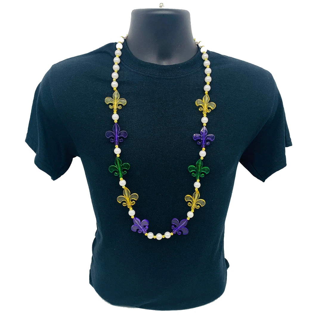 SB16575 Beads 40" Purple, Green And Gold Fleur De Lis Necklace (Each) SB16575 Beads 40" Purple, Green And Gold Fleur De Lis Necklace (Each)