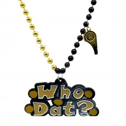 SB14875 Beads 36" 10mm 4-Section Black And Gold Bead With Whistle And Who Dat Medallion (Each)