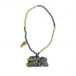 SB14875 Beads 36" 10mm 4-Section Black And Gold Bead With Whistle And Who Dat Medallion (Each)
