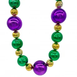 SB61625 50" 40/60/80mm Purple Green And Gold Balls Necklace (Each)