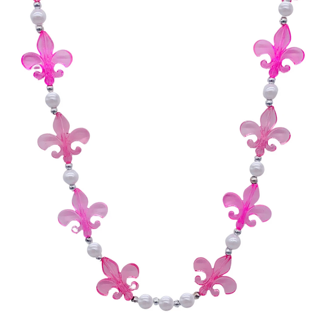 SB16575 40" Acrylic Light Pink And Hot Pink Fleur De Lis Beads Necklace (Each) 3 SB16575 40" Acrylic Light Pink And Hot Pink Fleur De Lis Beads Necklace (Each)