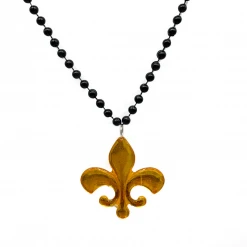 SB6625 33" 7mm Black With Acrylic Fleur De Lis Pendant (Each) Beads