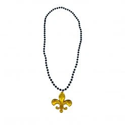 SB6625 33" 7mm Black With Acrylic Fleur De Lis Pendant (Each) Beads