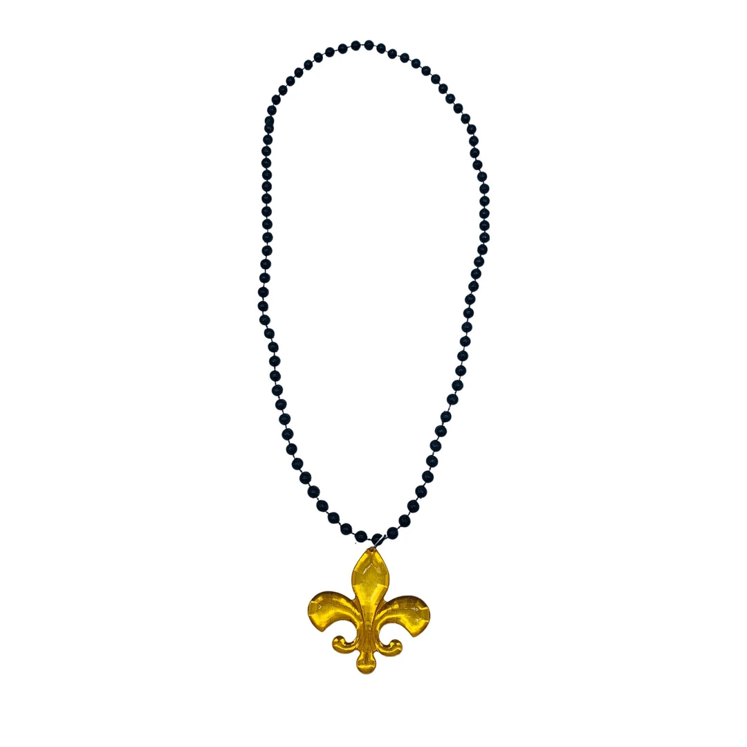 SB6625 33" 7mm Black With Acrylic Fleur De Lis Pendant (Each) Beads 4 SB6625 33" 7mm Black With Acrylic Fleur De Lis Pendant (Each) Beads