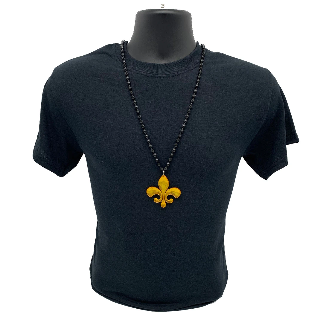 SB6625 33" 7mm Black With Acrylic Fleur De Lis Pendant (Each) Beads 5 SB6625 33" 7mm Black With Acrylic Fleur De Lis Pendant (Each) Beads