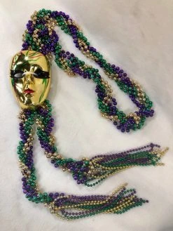 SB55350 Beads 60" Purple, Green And Gold Braided Bead With Masks (Each)