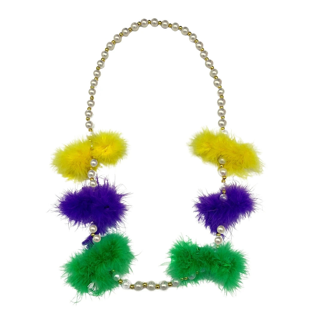 SB33575 48" 12mm Pearl White Necklace With Purple, Green And Gold Feather Inserts (Each) Beads 4 SB33575 48" 12mm Pearl White Necklace With Purple, Green And Gold Feather Inserts (Each) Beads