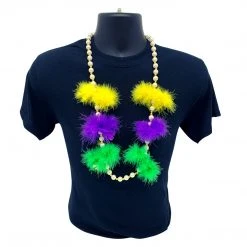 SB33575 48" 12mm Pearl White Necklace With Purple, Green And Gold Feather Inserts (Each) Beads 7 SB33575 48