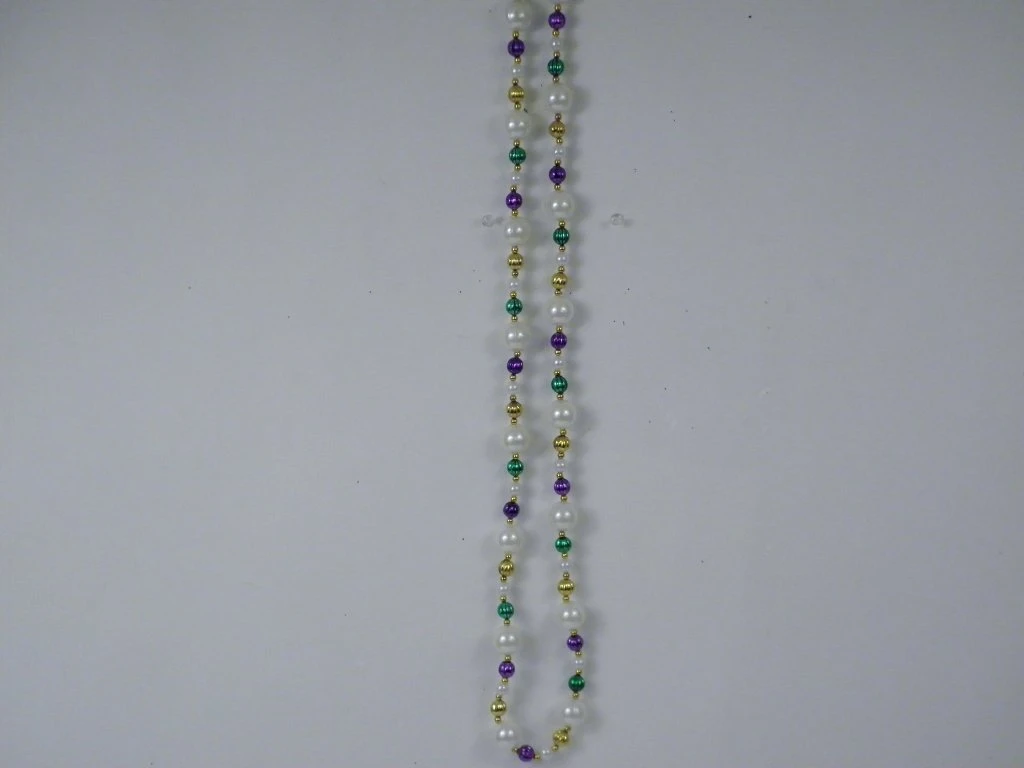 SBDOZEN 52" 25mm Pearl White Necklace With Alternating Purple, Green And Gold Beads (Dozen) 3 SBDOZEN 52" 25mm Pearl White Necklace With Alternating Purple, Green And Gold Beads (Dozen)