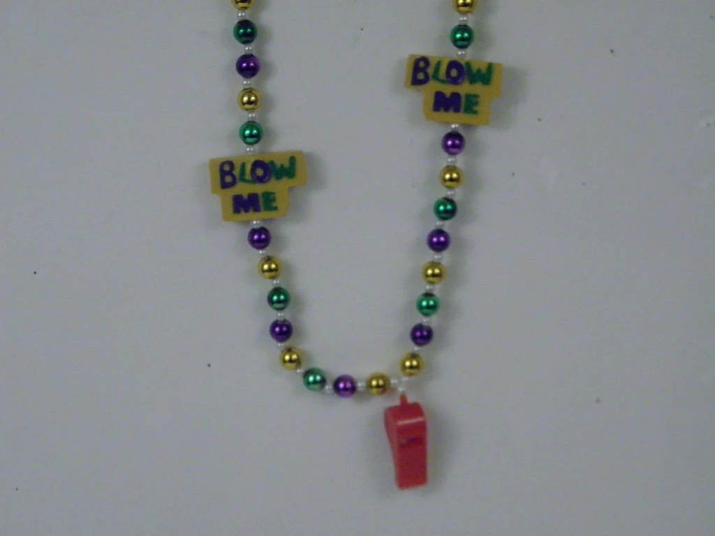 SB19125 48" 12mm Metallic Purple, Green And Gold Beads With Whistle And Blow Me Necklace (Each) SB19125 48" 12mm Metallic Purple, Green And Gold Beads With Whistle And Blow Me Necklace (Each)