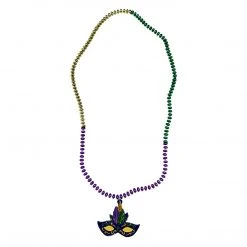 SB19125 42" 10mm 3-Section MOT Purple, Green And Gold Beads With Mask Polymedallion (Each) 6 SB19125 42