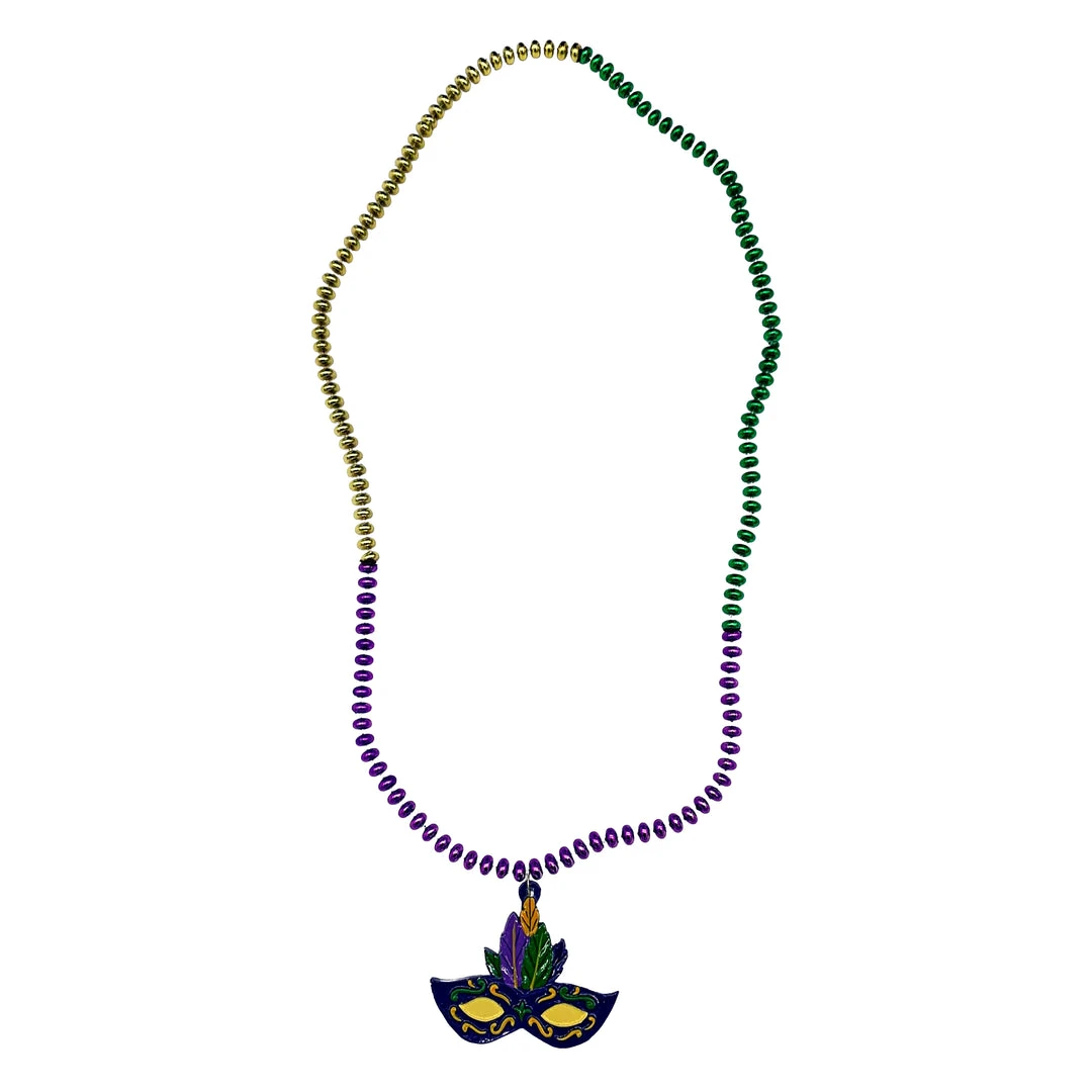 SB19125 42" 10mm 3-Section MOT Purple, Green And Gold Beads With Mask Polymedallion (Each) 4 SB19125 42" 10mm 3-Section MOT Purple, Green And Gold Beads With Mask Polymedallion (Each)