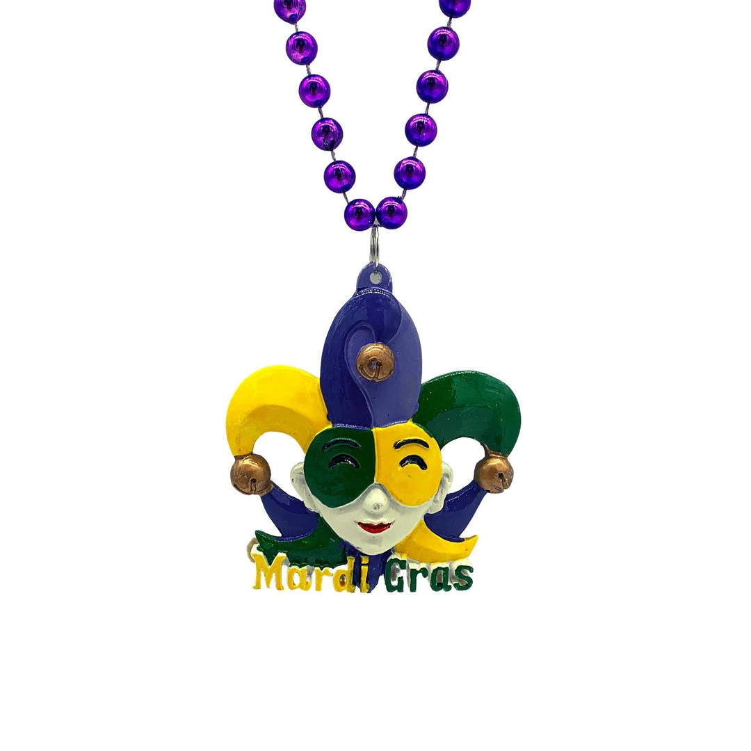 SB21250 48" 8mm Purple MOT With Jester Head Mardi Gras Necklace (Each) Beads 3 SB21250 48" 8mm Purple MOT With Jester Head Mardi Gras Necklace (Each) Beads