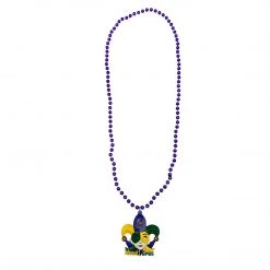 SB21250 48" 8mm Purple MOT With Jester Head Mardi Gras Necklace (Each) Beads