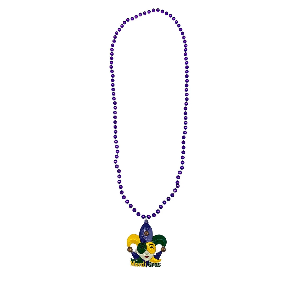 SB21250 48" 8mm Purple MOT With Jester Head Mardi Gras Necklace (Each) Beads 4 SB21250 48" 8mm Purple MOT With Jester Head Mardi Gras Necklace (Each) Beads