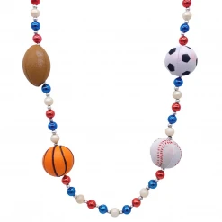 SB26550 42" 10mm Four Sportsball Handstrung With Red, White And Blue Alternating Beads, 7mm Gold Spacers (Each)