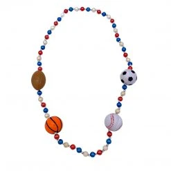SB26550 42" 10mm Four Sportsball Handstrung With Red, White And Blue Alternating Beads, 7mm Gold Spacers (Each)