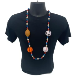 SB26550 42" 10mm Four Sportsball Handstrung With Red, White And Blue Alternating Beads, 7mm Gold Spacers (Each) 4 SB26550 42