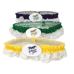 Mardi Gras Spot Assorted Purple, Green And Gold Garters With White Lace (Pack Of 3) Novelties