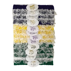 Mardi Gras Spot Assorted Purple, Green And Gold Garters With White Lace (Dozen)