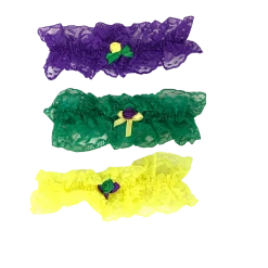 Mardi Gras Spot Purple, Green And Yellow Lace Garter (Dozen)