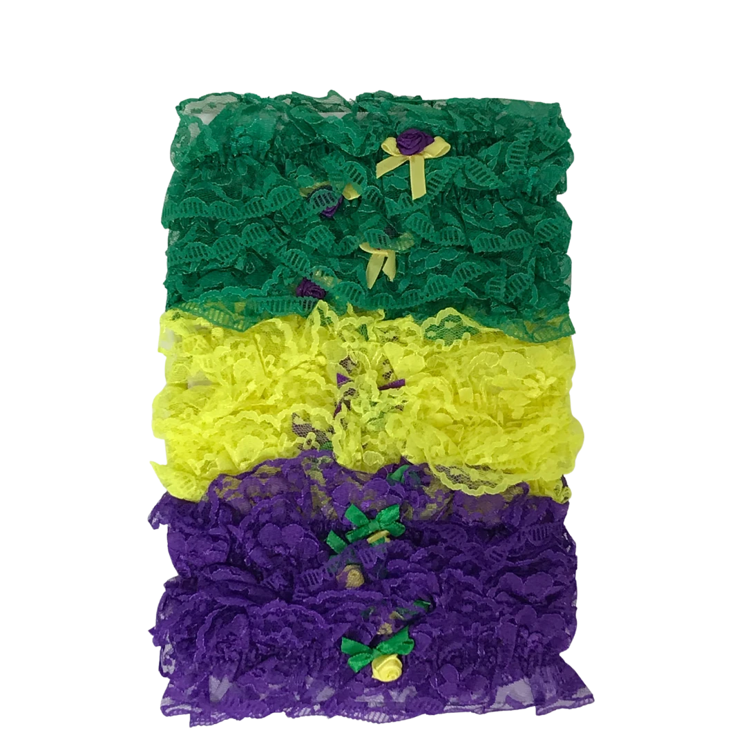 Mardi Gras Spot Purple, Green And Yellow Lace Garter (Dozen) Mardi Gras Spot Purple, Green And Yellow Lace Garter (Dozen)