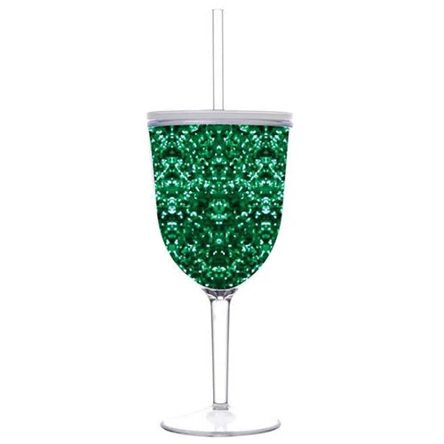 Mardi Gras Spot Tableware 13oz Green Acrylic Double Wall Wine Glass With Lid And Straw (Each) 3 Mardi Gras Spot Tableware 13oz Green Acrylic Double Wall Wine Glass With Lid And Straw (Each)