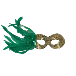 Plush Appeal, LLC Party Supplies Gold Spotted Mask With Green Feathers And Flower With Ribbon Tie (Each)