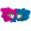 Mardi Gras Spot Party Supplies Hot Pink And Blue Feather Mask With Silver Sequins Around Eyes (Each)