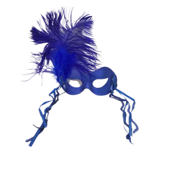 Mardi Gras Spot Metallic Royal Blue Mask With Royal Blue Feathers, Sequin, And Ribbon Streamers And Tie (Each) Party Supplies