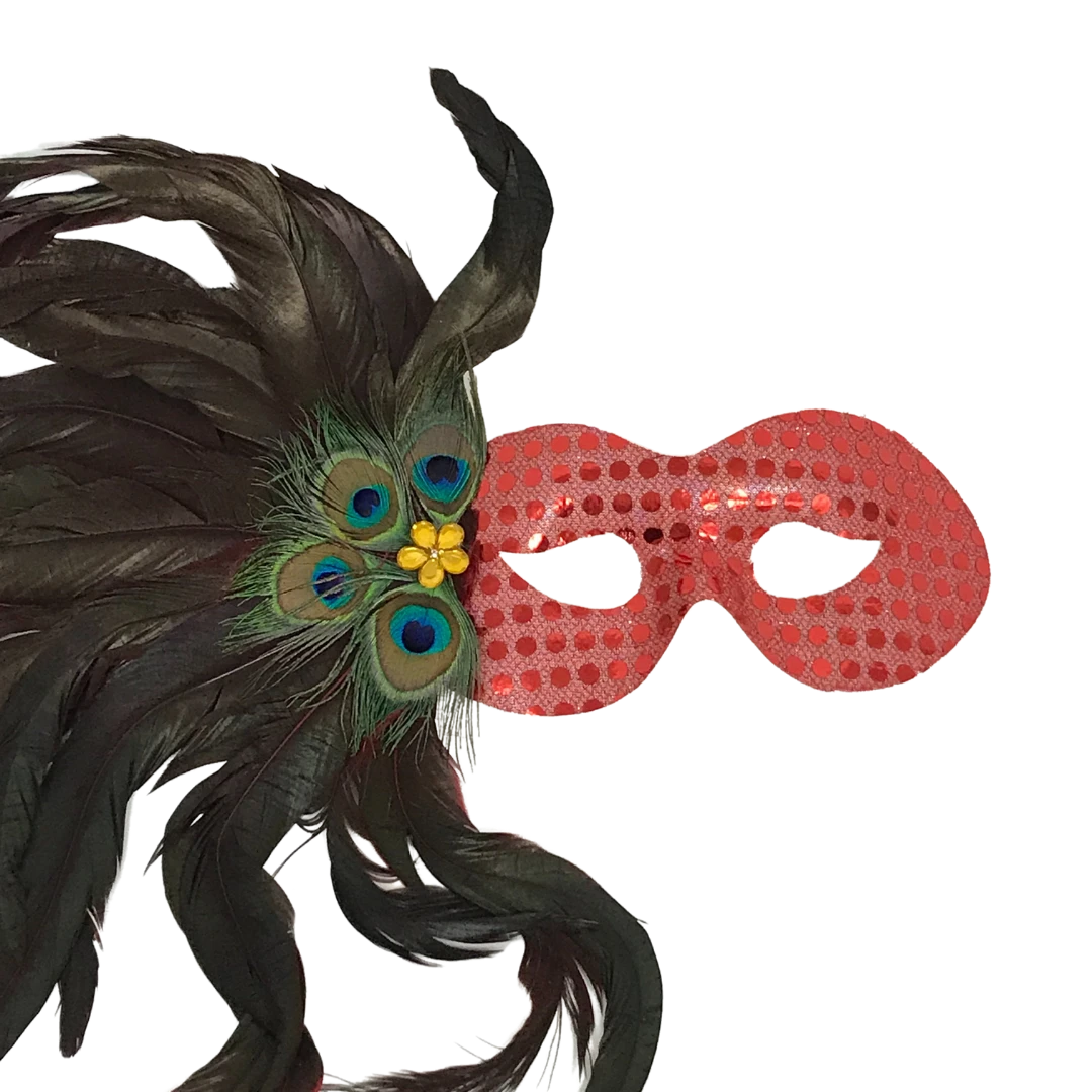 Mardi Gras Spot Party Supplies Red Sequin Mask With Red And Peacock Feathers With Elastic Band (Each) 3 Mardi Gras Spot Party Supplies Red Sequin Mask With Red And Peacock Feathers With Elastic Band (Each)