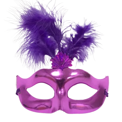 Sale Metallic Purple Mask With Purple Plumes On Top With Ribbon Tie (Each) Party Supplies