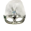 Plush Appeal, LLC Metallic Silver Mask With White Plumes On Top With Ribbon Tie (Each) Party Supplies 1 Plush Appeal, LLC Metallic Silver Mask With White Plumes On Top With Ribbon Tie (Each) Party Supplies