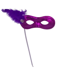 Sale Metallic Purple Mask With Purple Feathers On Side With Purple Handle (Each)
