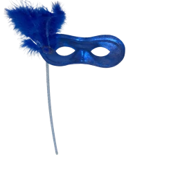 Sale Metallic Royal Blue Mask With Royal Blue Feathers On Side With Blue Handle (Each)